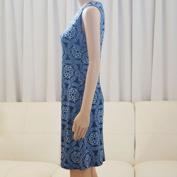 "5/35" Tommy Hilfiger Blue Floral Sleeveless Knee Length Jersey Shift Dress - Picture 5 of 7